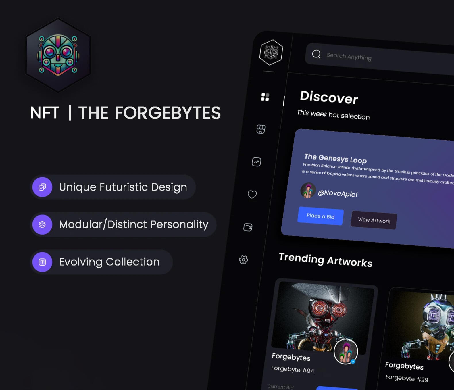 NFT Exclusive Creation Hero Section of an nft marketplace featuring apicidesign hot nft - non fungible tokens